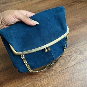 Vintage Navy Blue Suede-like Foldable Purse